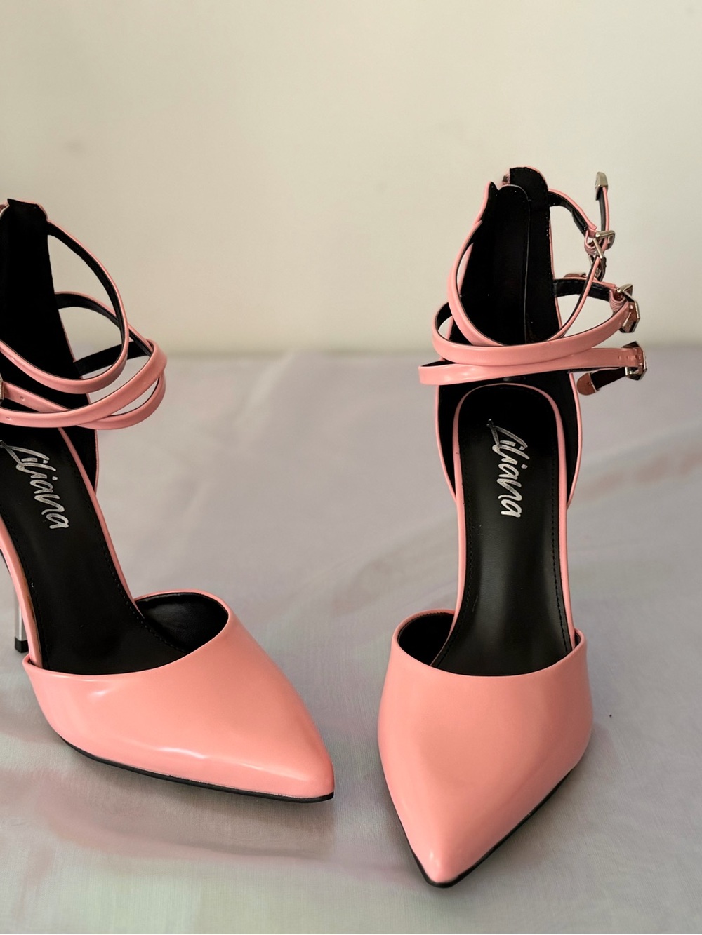 Liliana Pink Pointed Toe Double-Ankle Strap Pumps